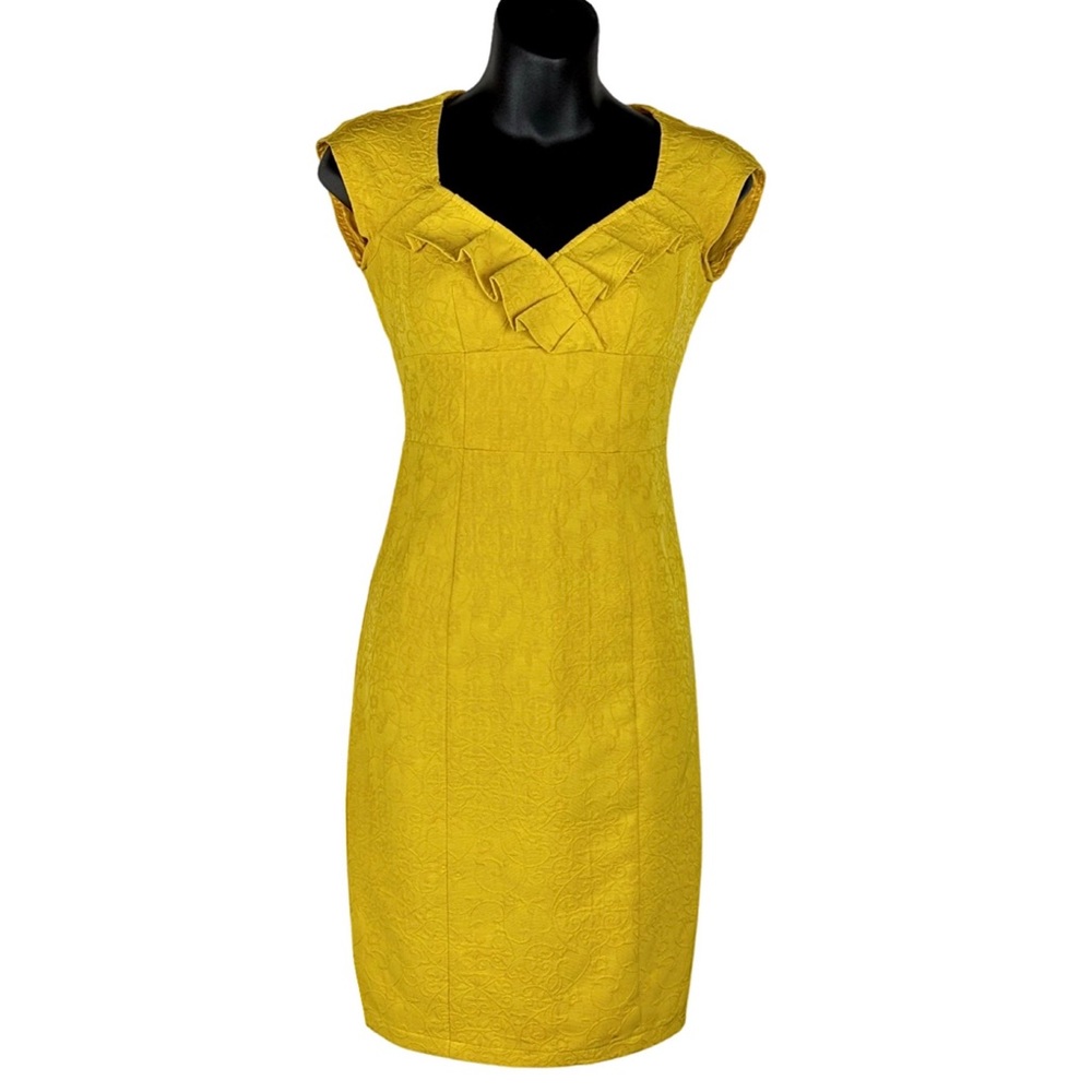 Nanette Lepore yellow sheath dress 0 XS extra small cotton retro ruffle zip